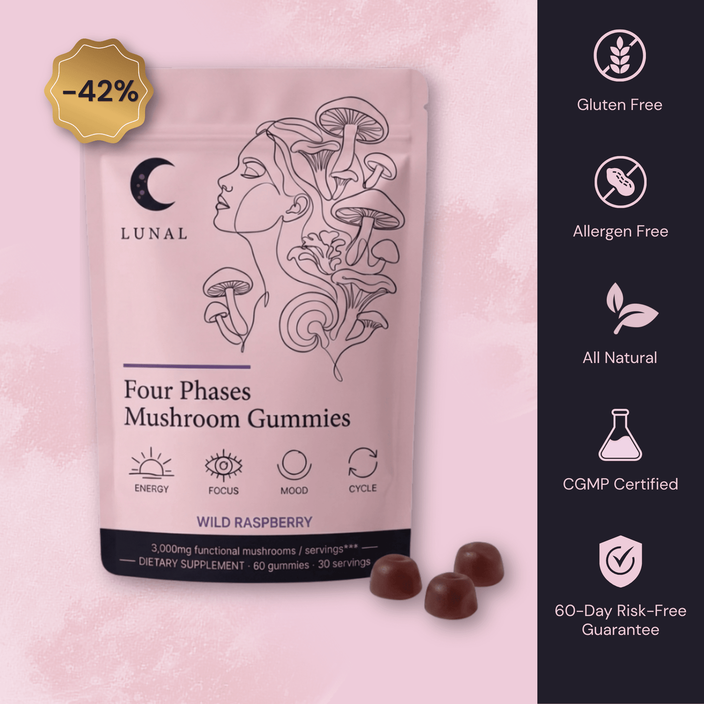Four Phases Mushroom Gummies — Focus, Clarity & Steady Energy - Lunal