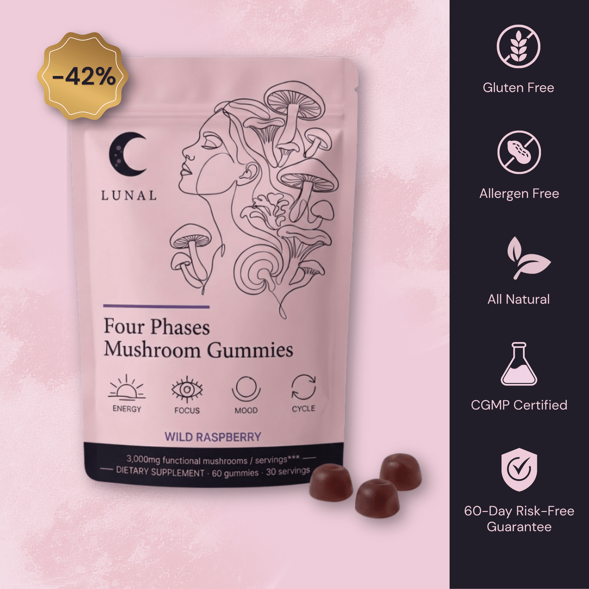 Four Phases Mushroom Gummies — Focus, Clarity & Steady Energy - Lunal